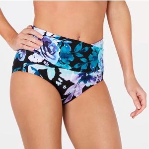 New Calvin Klein Black Multi Floral Martha’s Vineyard High Waist Swim Bottoms